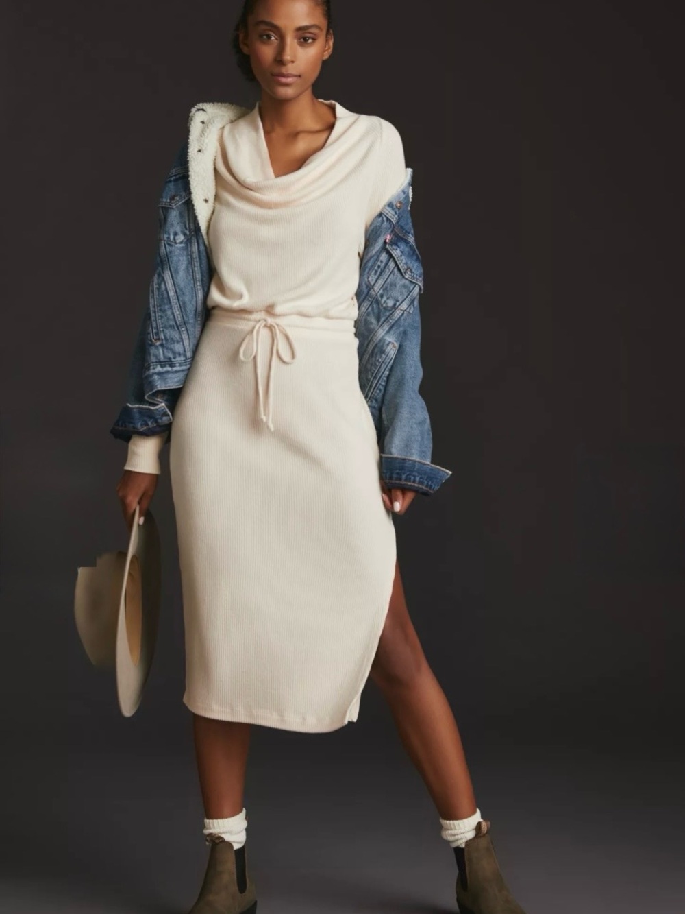 Anthropologie Daily Practice Cowl Neck Tie Waist Knit Dress Size L MSRP $128